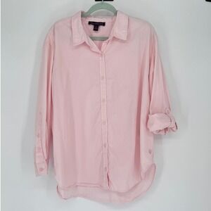 Gloria Vanderbilt Button Up Shirt XL Pink 100% Cotton Long Sleeve Preppy Classic